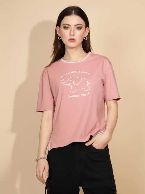 Dusty Pink Cotton Blend Regular Fit Top For Women