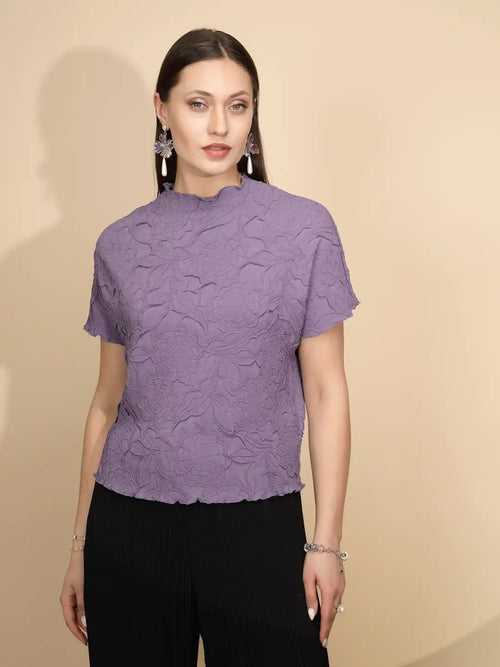 Mauve Polycotton Regular Fit Blouson Top For Women