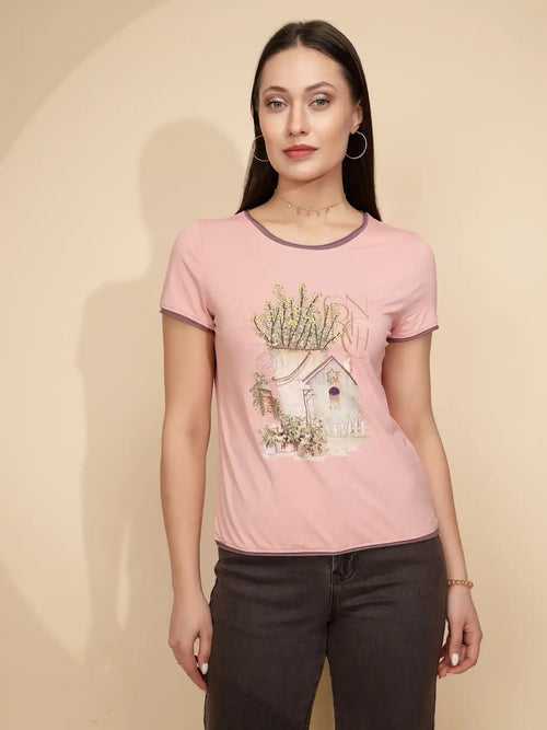 Pink Cotton Regular Fit Top For Women