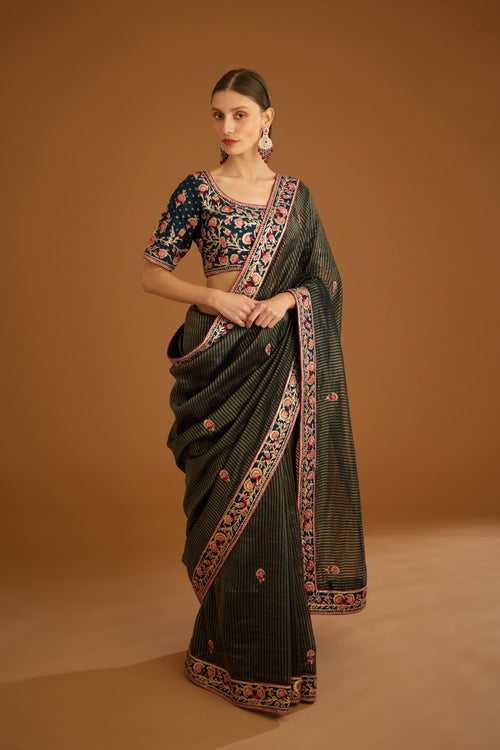 Dark Navy Blue Saree Set.