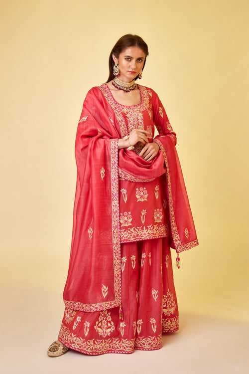 Scarlet Red Sharara Set.