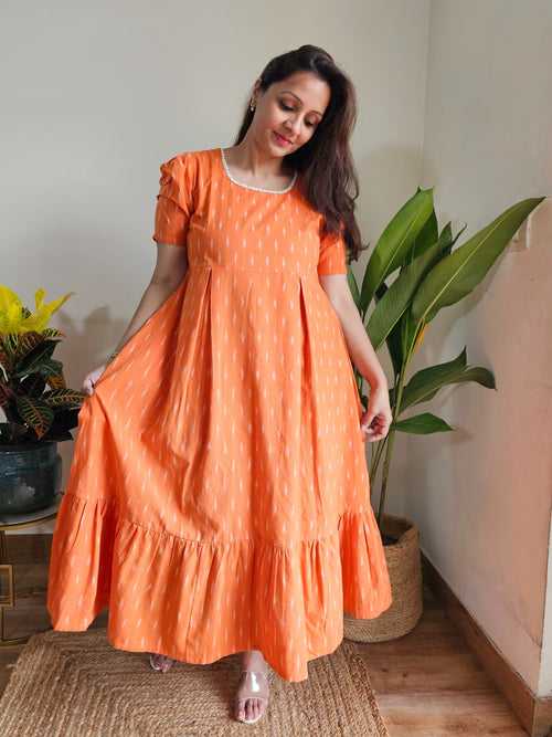 Anjana Orange Ikkat Midi Dress