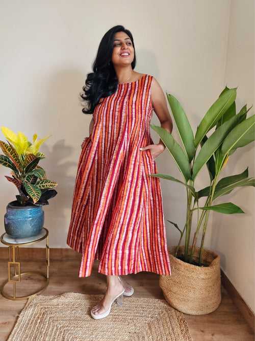 Nimrit Striped Kantha Work Cotton Dress