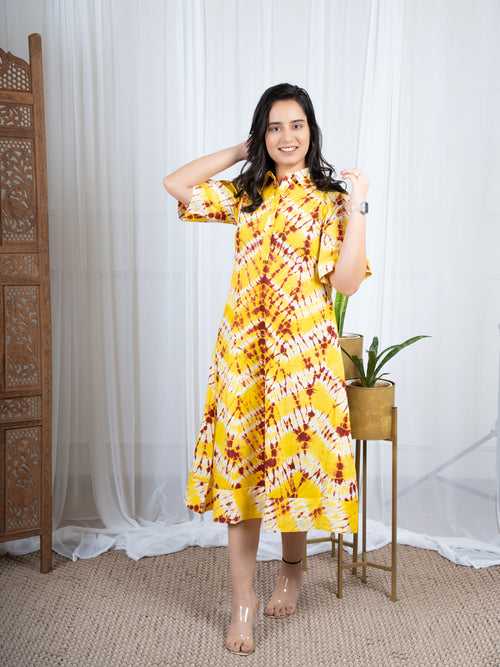 Mandira Yellow Shibori Tie Dye Dress