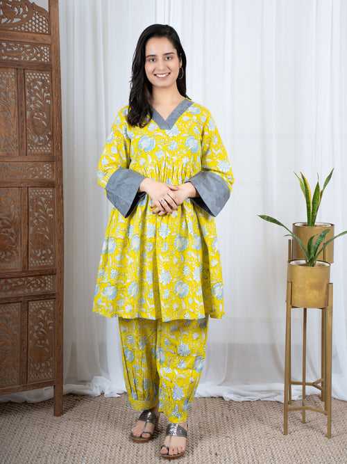 Esha Yellow Cotton Co-ord Set