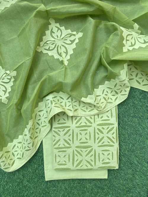 Applique Cut Work Cotton Suit Fabric