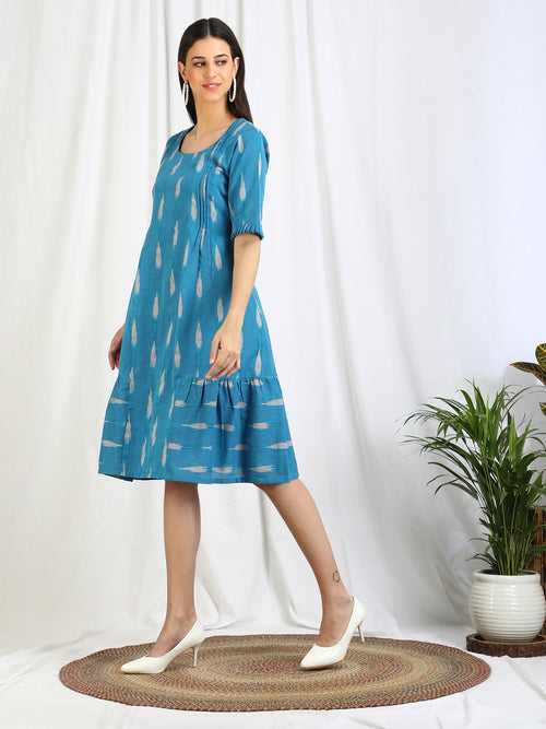Blue Ikat Cotton 'Vivid' Midi Dress