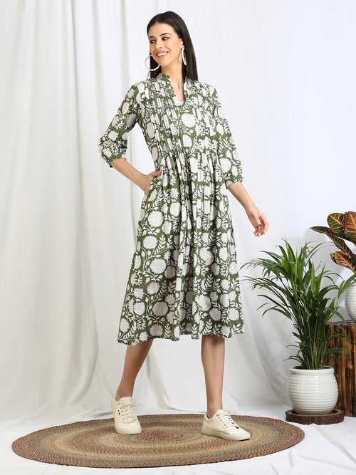 Green Floral 'Peppy' Cotton Dress