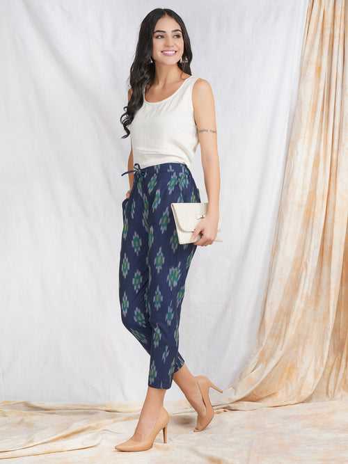 Darzaania Ikat Cotton Blue Trousers