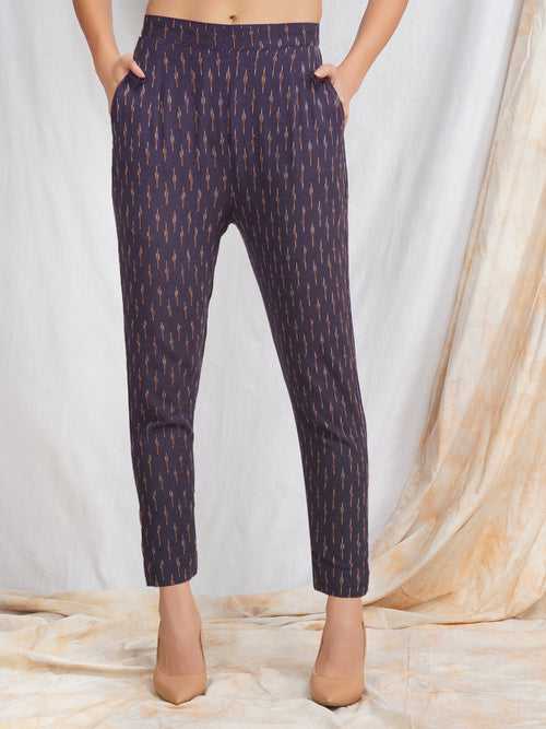 Darzaania Purple Ikat Cotton Trousers
