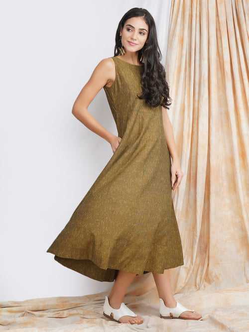 Olive Ikat Cotton 'Naira' Maxi Dress