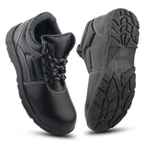 Fuel Armour 1 HC ISI Marked Genuine Leather Safety Shoes For Men's Steel Toe Cap With Single Density PVC Sole (Black)