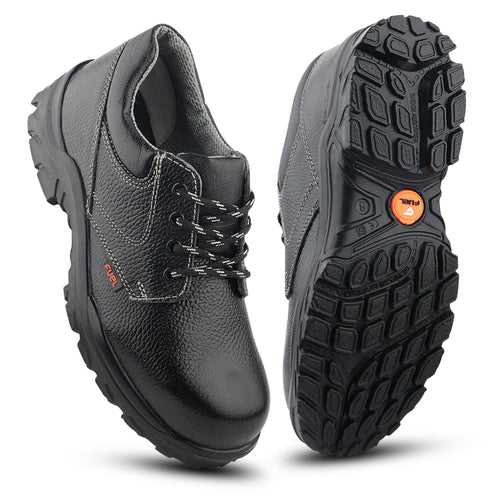 Fuel Gorilla Genuine Leather Safety Shoes for Men's Steel Toe Cap With Single Density PU Sole (Black)