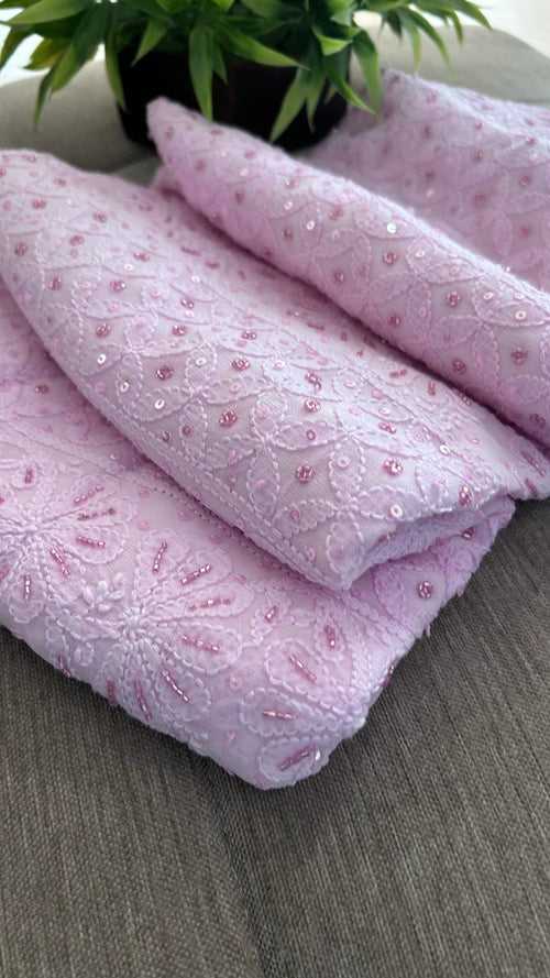 Pink Party Wear Cut Dana Chikankari Kurta Dupatta Set