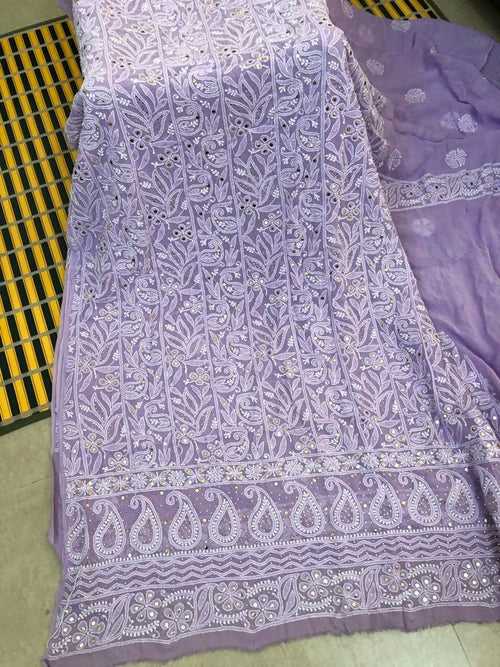 Lilac Mukaish Lucknowi Chikan Suit