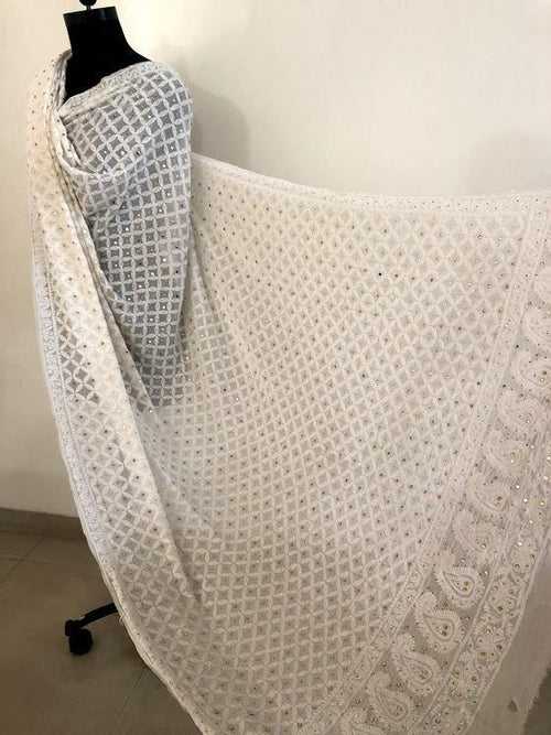 Chikankari and Mukaish Work Dupatta