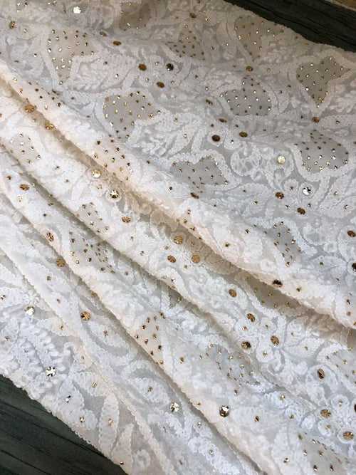 Lucknowi Chikankari Dupatta With Golden Mukaish