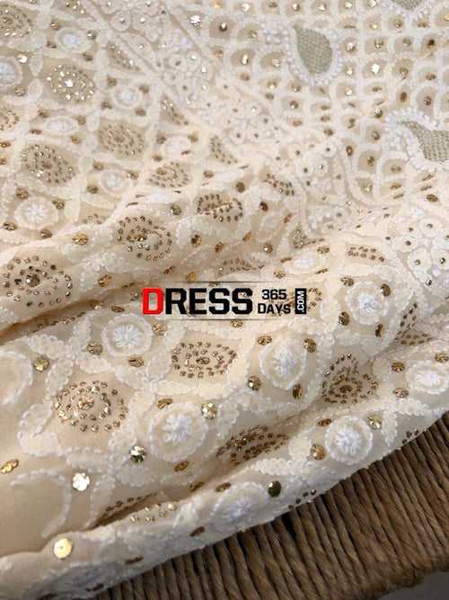 Beige Lucknow Chikankari Mukaish Suit