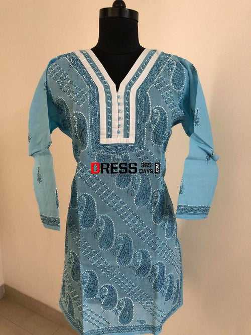 Blue Cotton Chikankari Kurti