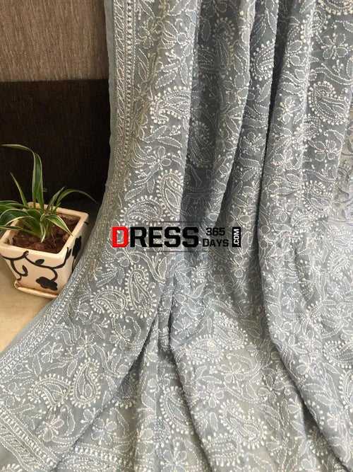 Grey Pure Georgette Chikankari Dupatta