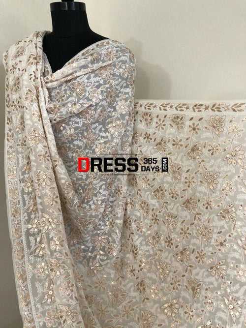 Ivory Chikankari Dupatta with Gota Patti