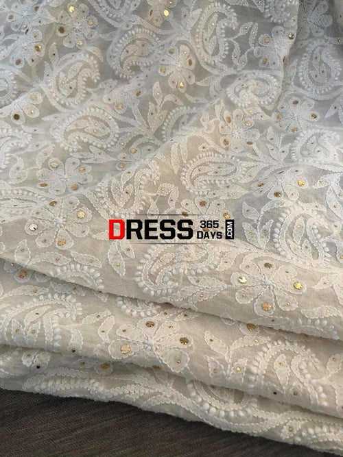 Ivory Hand Embroidered Kamdani Chikankari Dupatta