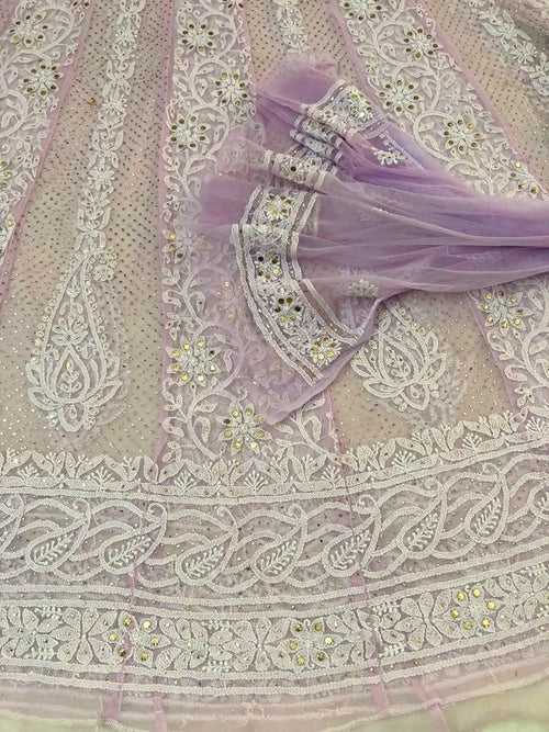 Lilac Net Chikankari Anarkali Suit with Mukaish (Anarkali and Dupatta)