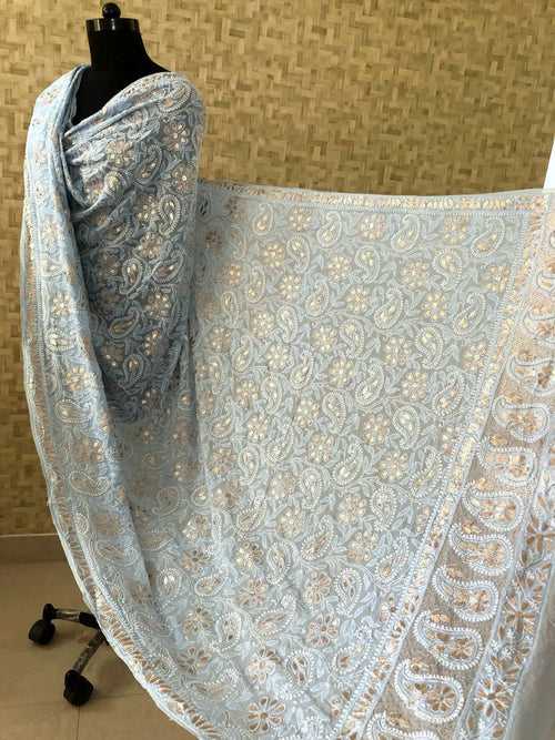 Powder Blue Chikankari Gota Patti Dupatta