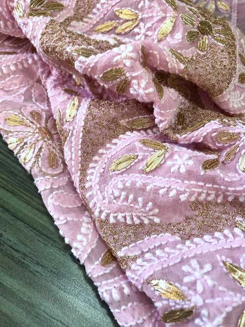 Light Pink Lucknow Chikankari Gota Patti Dupatta