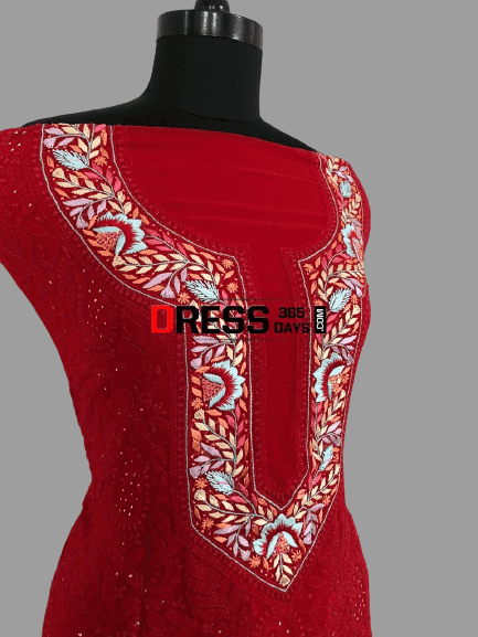 Red Parsi Gara Chikankari Suit