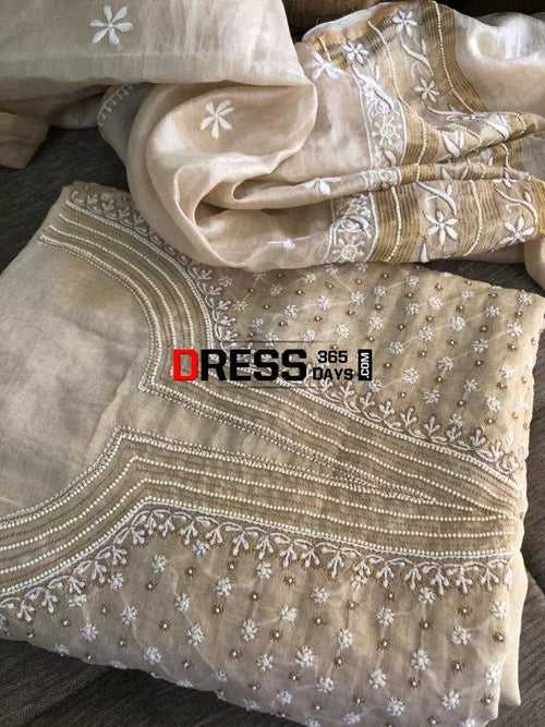 Tissue Chanderi Chikankari Suit with Beads Work