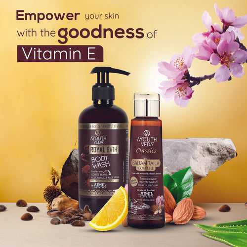 Vitamin-E Nourishing Combo: Badam Taila (100 ml), Royal Bath Body Wash (300 ml)