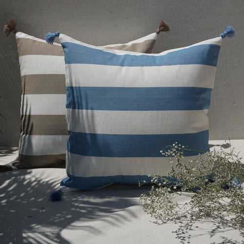 Candy Stripe Cushion Cover, Blue  (16” X 16”)