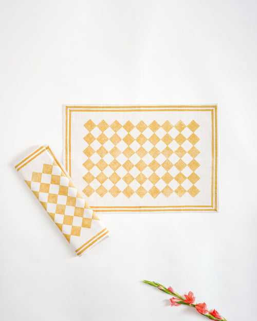 Chessboard Tablemats, Mustard Yellow ( Set of 2)