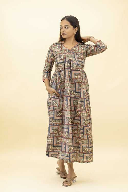 Blue Red Iznik Tiles Nursing Alia Cut Dress