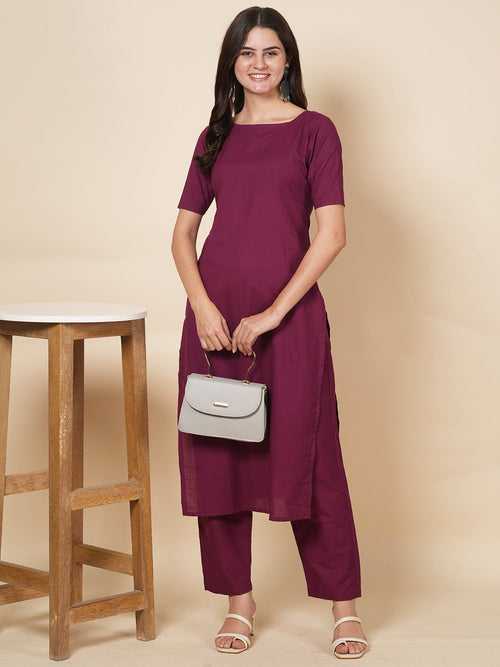 Wine Solid Kurta Set