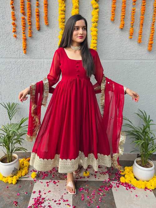 Red Georgette Suit Set