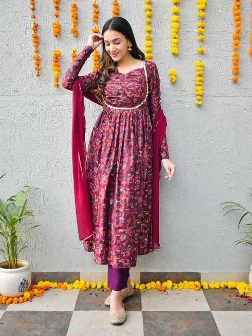 Wine Modal Silk Suit Set