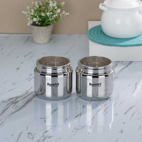 Sumeet Stainless Steel Canisters/Dabba/Storage Containers for Kitchen with See Through Lid, Set of 2 Pcs, 1450ml Each, 13.5cm Dia, Silver