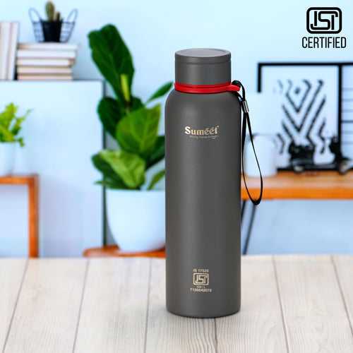 Sumeet Nero 24 Hrs Hot & Cold ISI Certified Stainless Steel Leak Proof Water Bottle for Office/School/College/Gym/Picnic/Home/Trekking -900ml, Pack of 1, Greay