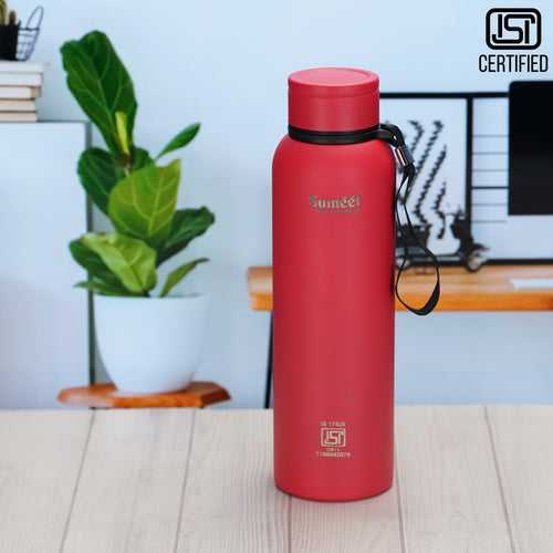 Sumeet Nero 24 Hrs Hot & Cold ISI Certified Stainless Steel Leak Proof Water Bottle for Office/School/College/Gym/Picnic/Home/Trekking -900ml, Pack of 1, Pink
