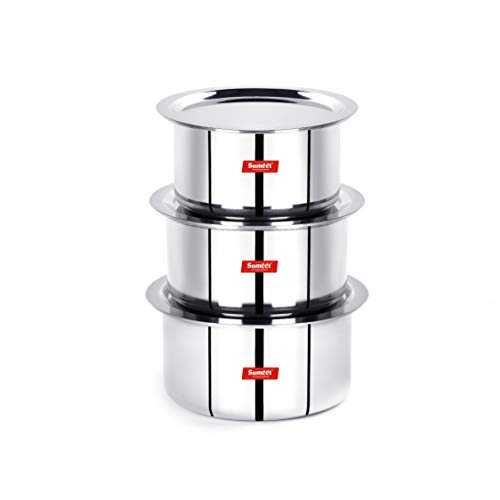 Sumeet 3mm Induction Bottom Aluminium Tope with Stainless Steel Lid - Set of 3 Pcs, (1.5Ltr, 2Ltr, 2.5Ltr)