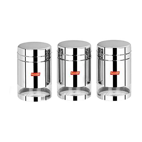 Sumeet Stainless Steel Circular See Through/Transparent Container, Set of 3Pc, 1500 LTR Each, 11.5cm Dia - Silver