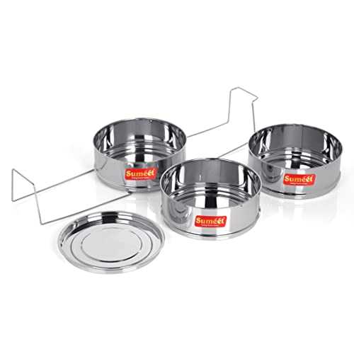 Sumeet Stainless Steel Deep Stackable Container/Separator with Lid and Lifter Suitable for 9 LTR & 10 LTR Outer Lid Cooker