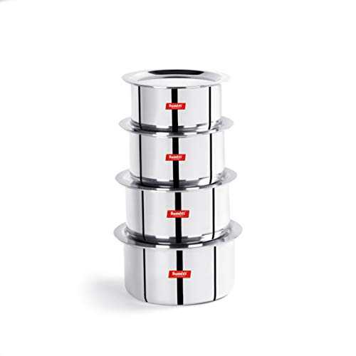 Sumeet 3mm Induction Bottom Aluminium Tope with Stainless Steel Lid - Set of 4 Pcs, (1.5Ltr, 2Ltr, 2.5Ltr, 3Ltr)