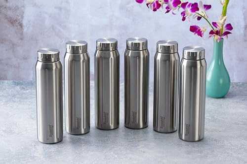 Sumeet Spark-Aqua Stainless Steel Leak Proof Water Bottle Office/School/College/Gym/Picnic/Home/Fridge - 900ml |Pack of 6| Silver