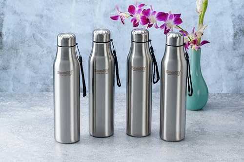 Sumeet Alpha-Aqua Stainless Steel Leak Proof Water Bottle Office/School/College/Gym/Picnic/Home/Fridge - 1 Litre |Pack of 4| Silver