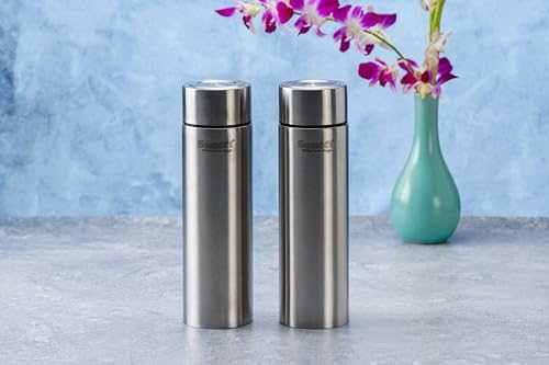 Sumeet H2O-Aqua Stainless Steel Leak Proof Water Bottle Office/School/College/Gym/Picnic/Home/Fridge - 1 Litre |Pack of 2| Silver