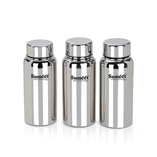 Sumeet Stainless Steel Jointless Akhand Leak-Proof Water Bottle / Fridge Bottle - 600ML Pack of 3, Silver
