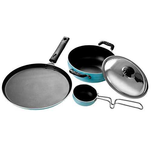 Sumeet 2.6mm Nonstick Trio Combo Gift Set (Blue) (Tawa, Kadhai, Lid, Tadka Pan)